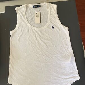 Brand new with tags women’s Ralph, Lauren polo, white cotton medium tank top.